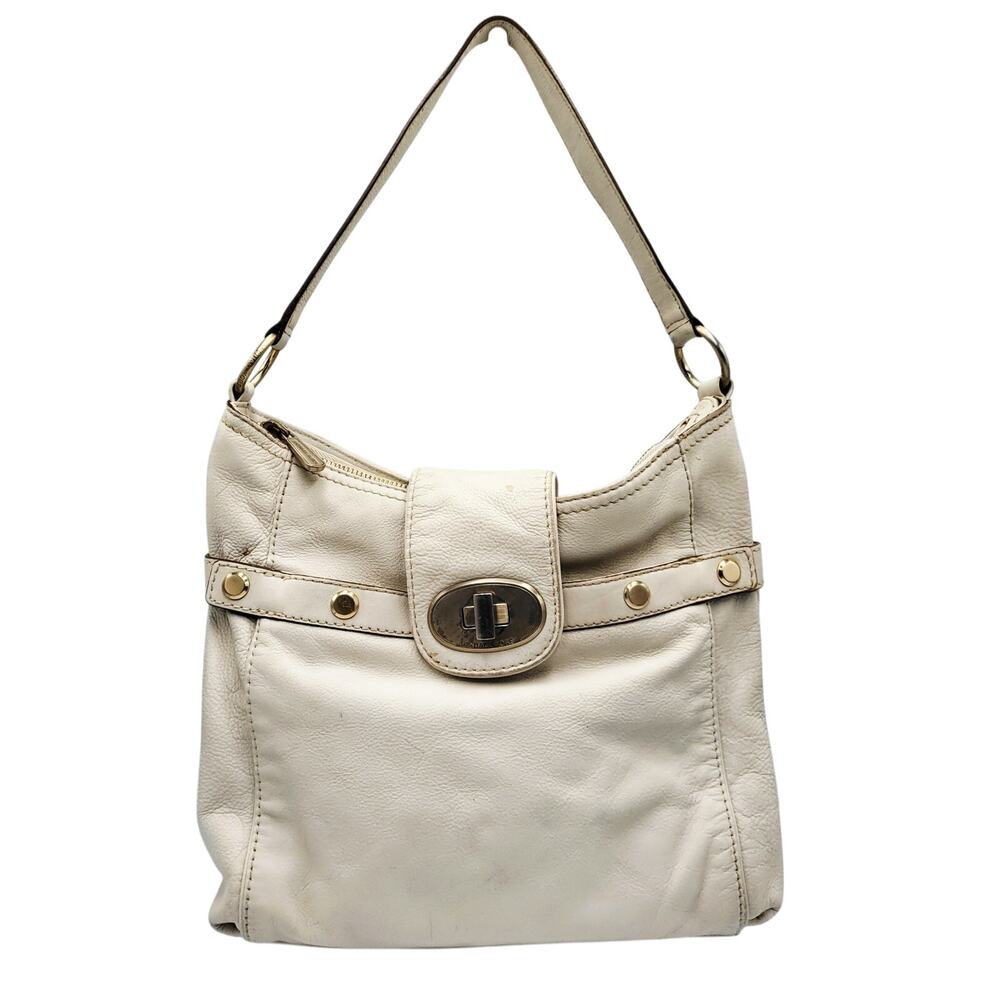 Michael Kors Chandler Ivory White Leather Large Satchel Shoulder Bag Thick Strap
